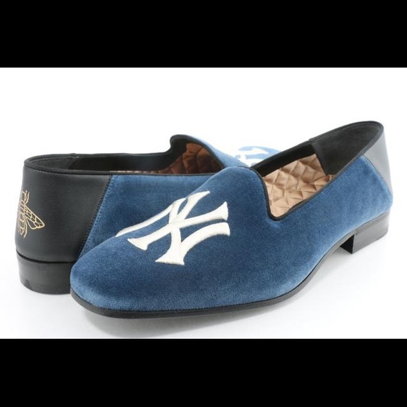 Gucci Blue Velvet New York Yankees Loafers Shoes - Picture 4 of 15